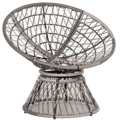 Wyld Haus Rarare Grey Rattan Swivel Papasan Style Moon Chair With Oversized Cushion