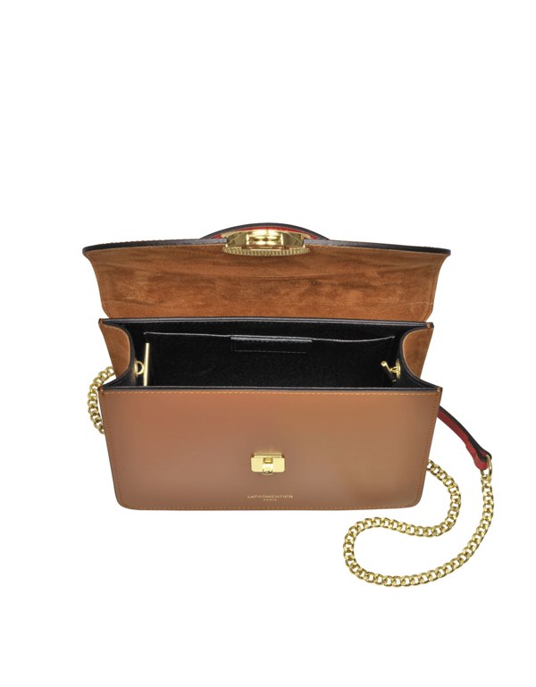 Le Parmentier New Ondina Color Block Flap Top Satchel Bag - Red / Caramel