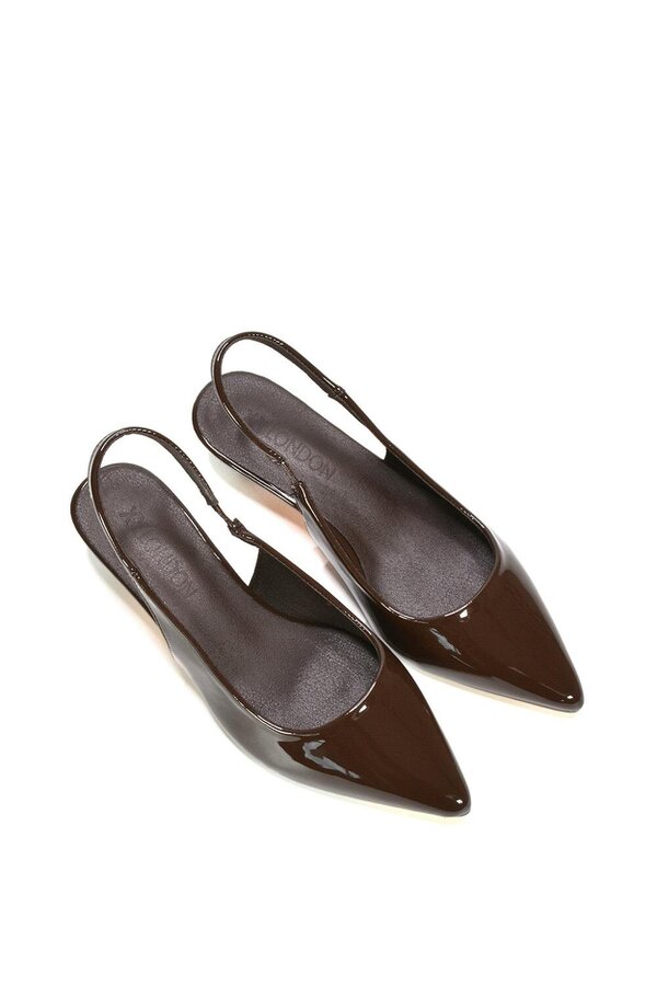 XY LONDON Pointed Toe Low Kitten Heel Slingback Pumps