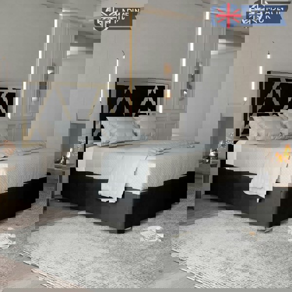 Casa Magna Alison Upholstered Soft Velvet Metal Bed Frame - Black