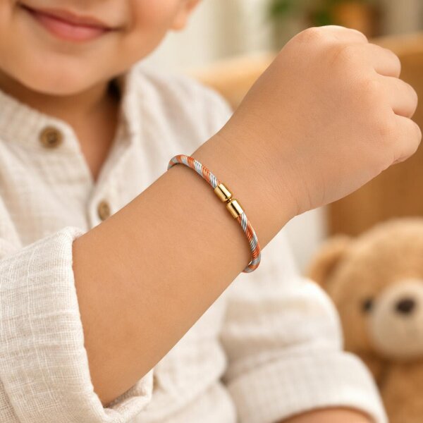 The Colourful Aura Kids Silver & Rose Gold Twisted Cable Bangle Bracelet