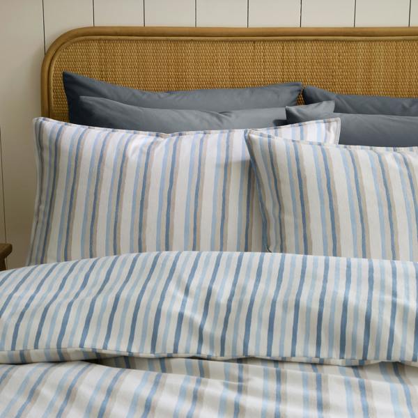 Emily Bond Brushed Cotton Somerset Stripe Reversible Duvet Cover Set Blue