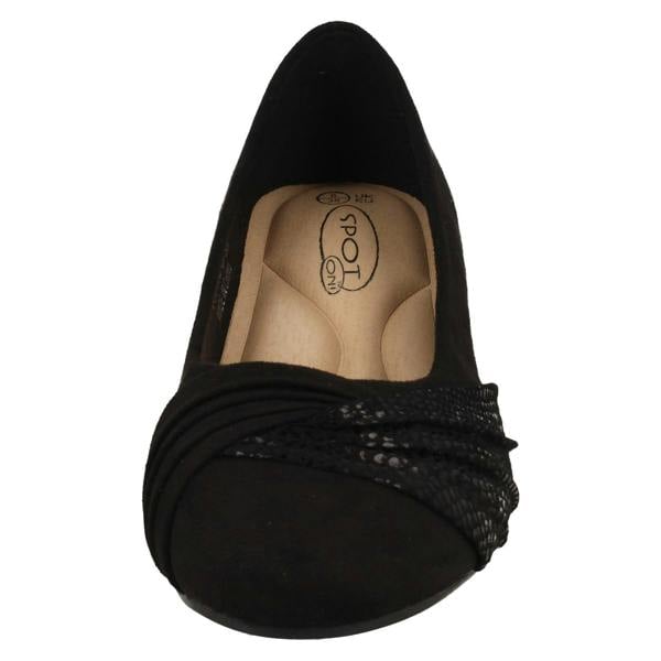 Spot On Ladies Spot On Block Heel Wide Fit Formal Satin Bow Court Shoes  F90153