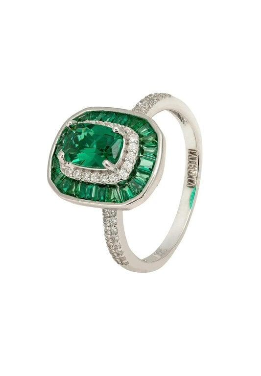Latelita Great Gatsby Cocktail Ring Emerald Silver