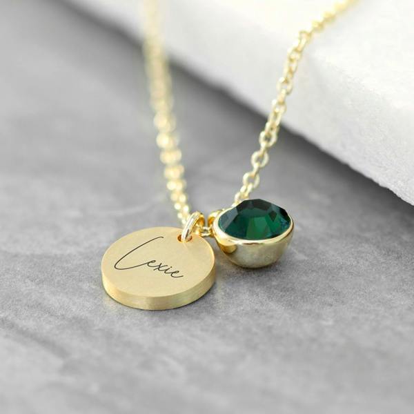 Abode Home & Gifts Personalised Birthstone Crystal And Disc Necklace | Gold