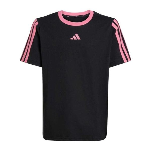 Adidas Girls Essentials 3 Stripes T-Shirt - Black/Pink - 