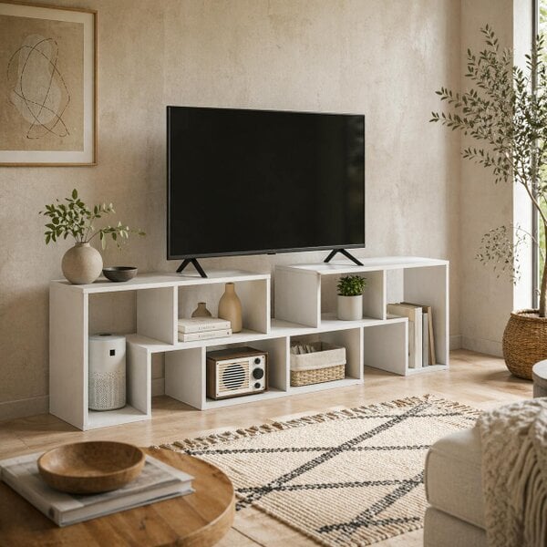Wyld Haus Tota 134cm White Wood Effect 3 Block Modular TV Stand