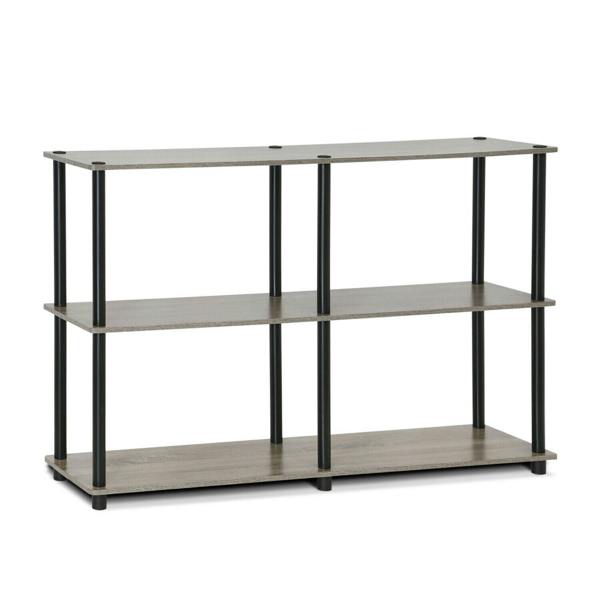 WALPLUS /BK Turn N Tube 3 Tier Double Size Storage Display Rack, French Oak Grey/Black | Modern Home Decor