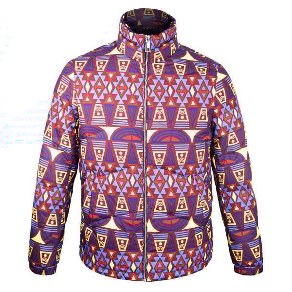 David WeJ Ethnic Print Padded Bomber Jacket - Burgundy Multi