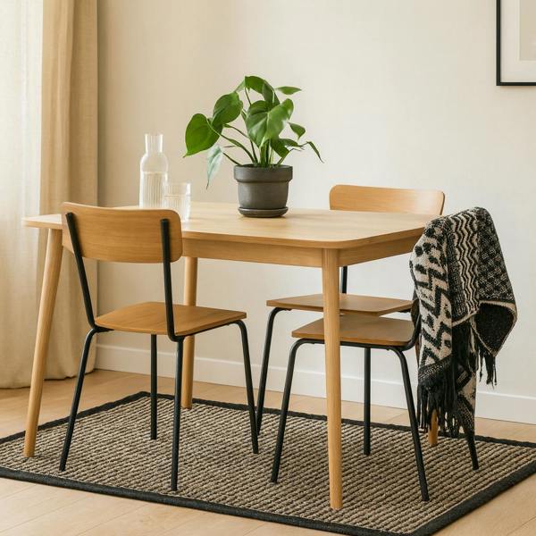 Wyld Haus Set of 4 Sorenna Natural Oak Wood Effect Dining Chairs Black Metal Legs