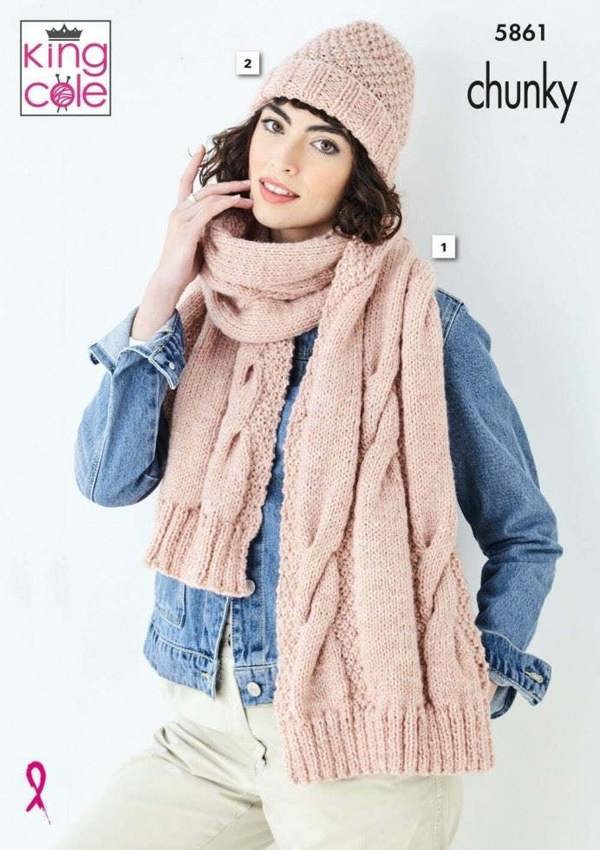 King Cole Big Value Chunky Knitting Pattern 5861, Headwear, Scarves, Wrist Warmers for Women, One Size