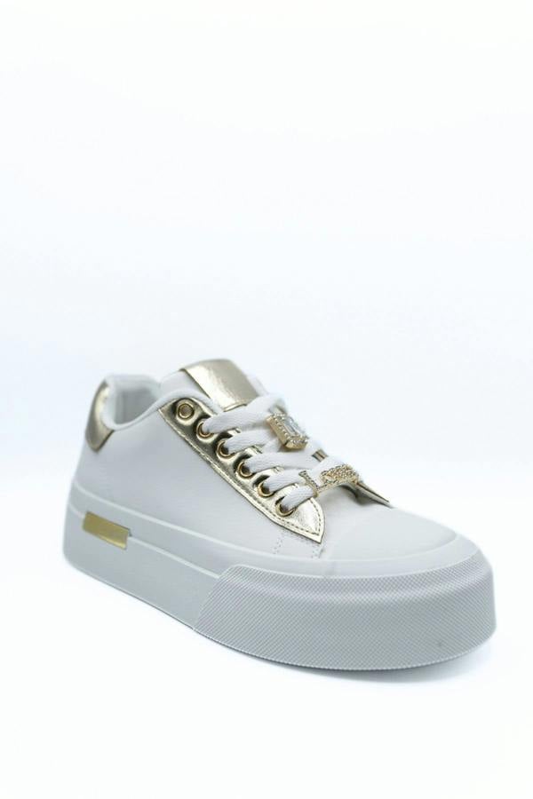 Angelah Lace Up Love Platform Trainers - Gold