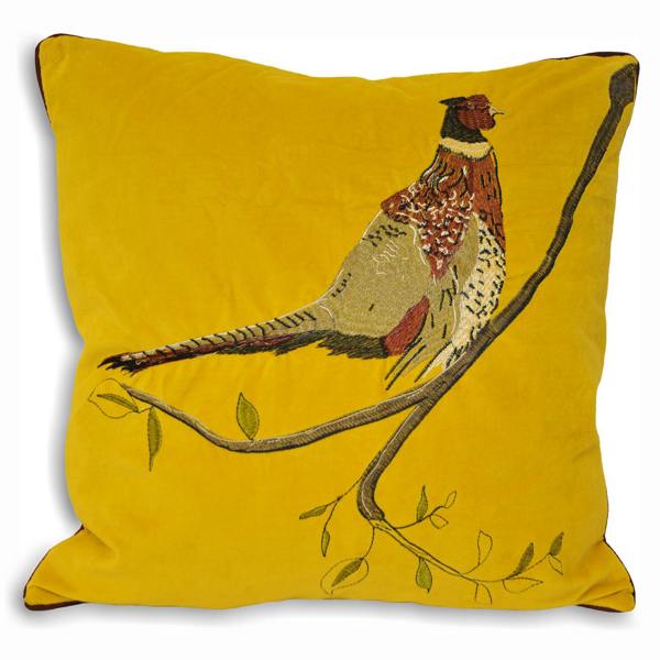 Riva Home Hunter Velvet Pheasant Cushion Cover - Mustard - 