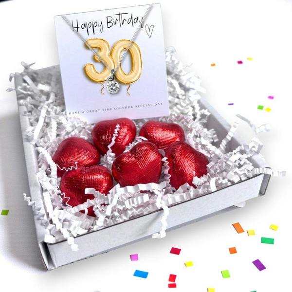Aye Do Gifts 30th Birthday Necklace Gift Box, Silver Cubic Zirconia & Chocolates