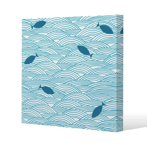 Benjamin Tate Design Waves & Fish Slim Style Canvas Print  90x90cm , 15mm Slim Real wood.