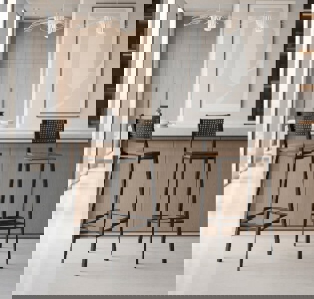 Modcraft Set of 2 Industrial Bar Stools Rustic Brown & Black Breakfast Kitchen Counter Chairs