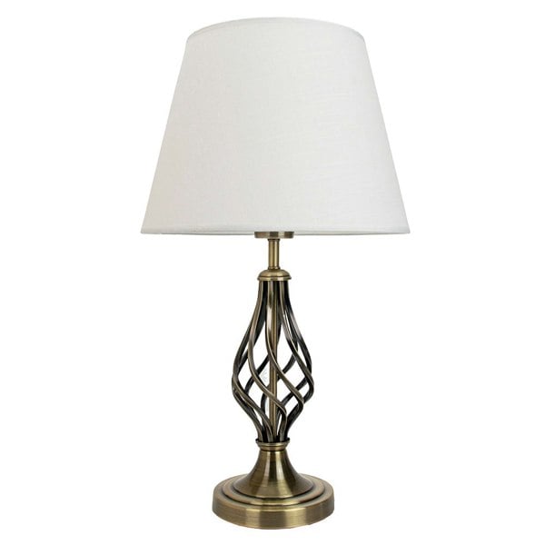 Traditional Antique Brass Table Lamp with Barley Twist Base and Linen Shade Image 2