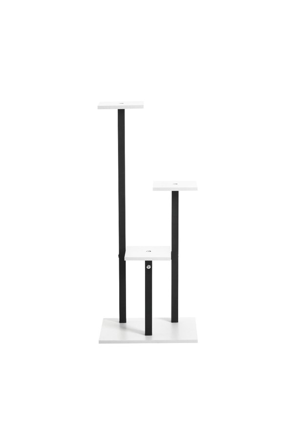 Living and Home 3-Tier Wooden Plant Stand with White Shelves & Black Frame for Balcony, Garden, Living Room – Pot & Decor Organiser