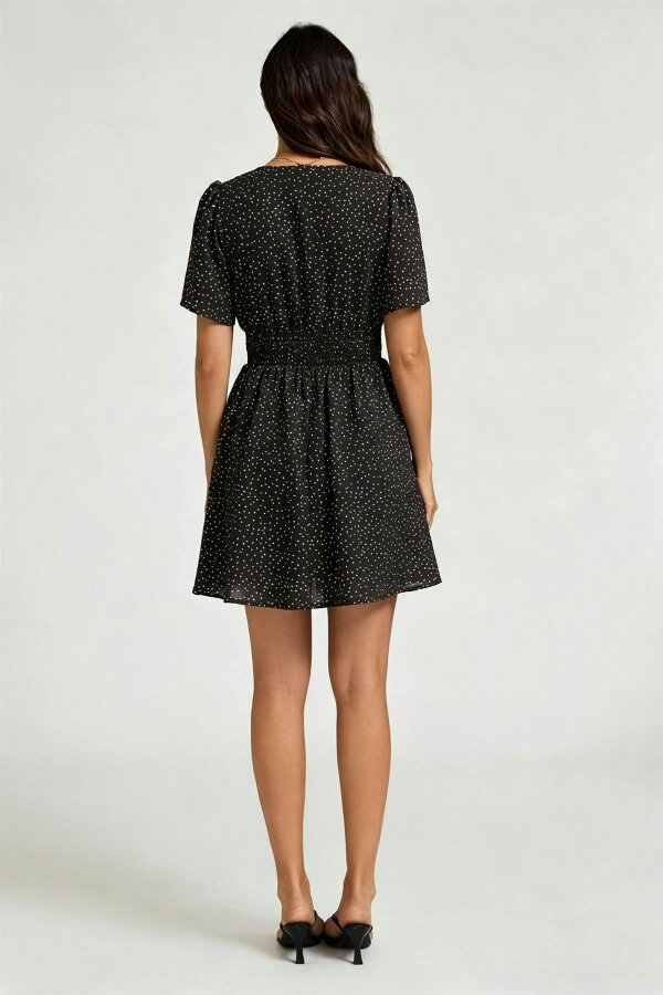 FS Collection Dot Print Short Sleeve Mini Dress In Black