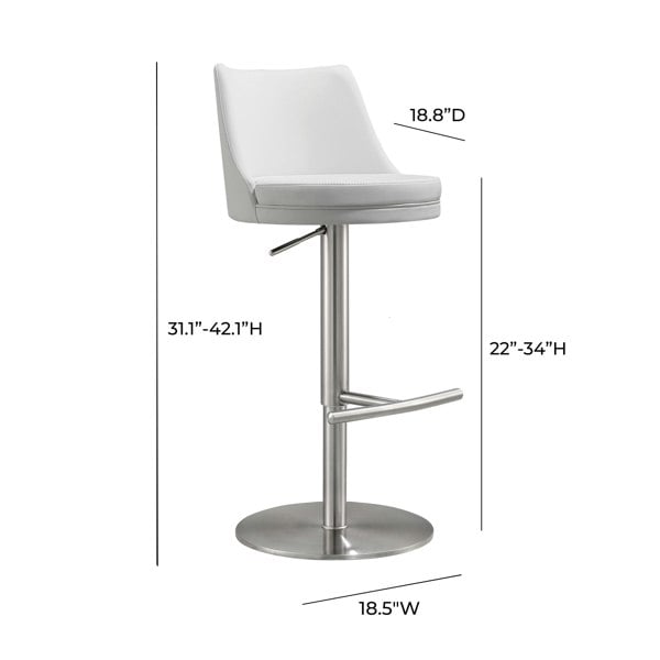 Furniture Edit Reagan White and Silver Adjustable Bar Stool