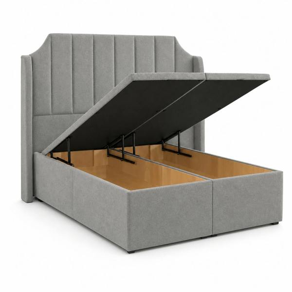 Great British Beds Art Deco Winged Divan Ottoman Bed - Silver Plush