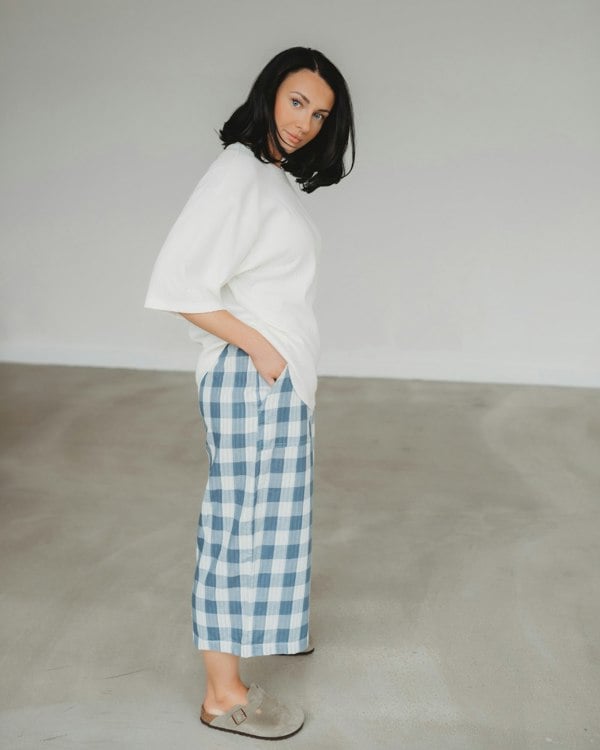 Judy Multicolour Marine Check Print Reversible Crop Trousers- image 5