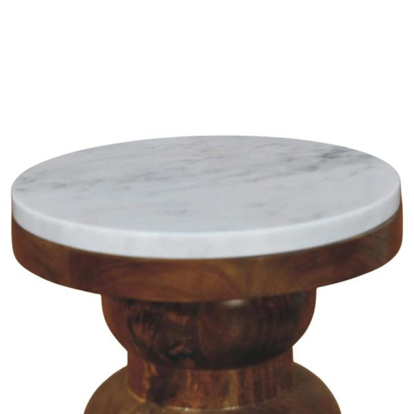 Artisan Furniture Solid Wood Marble Top Bulla Side Table, Brown