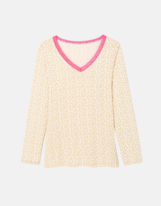 British Boxers Women's Bamboo Lace Relaxed Pyjama Set – Leopard Rose