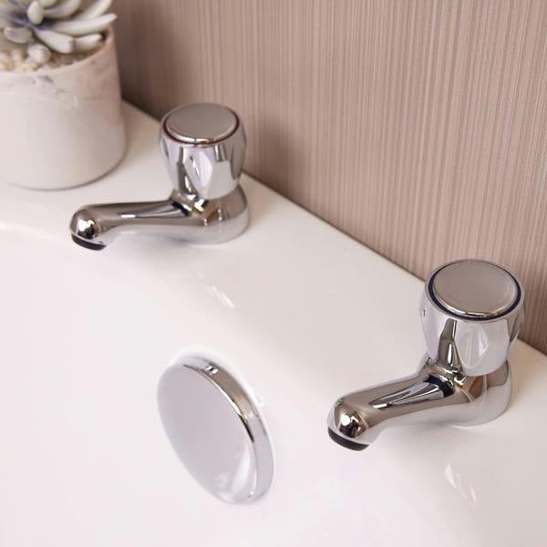 Flode Ramberget Bath Pillar Taps with Dome Head - Polished Chrome Finish