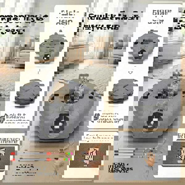 Skylos Foldable Cat Tunnel Bed Interactive Donut Toy for Indoor Cats Kittens