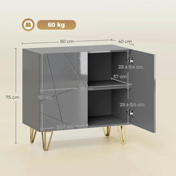 Modern Luxe High Gloss Sideboard, with Hairpin Legs - Grey
