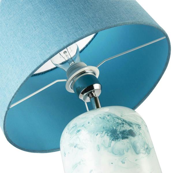 Modern Teal and Duck Egg Marble Drip Snowflake Glass Lamp with Shade Image 4