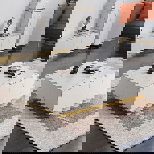 Demelza TV Stand Set With Coffee Table, Gold Base, Sintered Stone-Ritconcept-Rit Concept