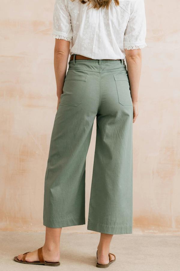 Lily & Me Amelia Cropped Wide Leg Trousers Laurel Green