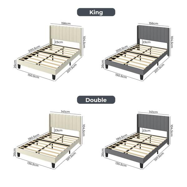 Levede Bed Frame Double King Metal Wood Winger Panel Soft Upholstered Headboard