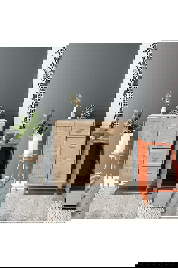 Living and Home Wood and Rattan Accent Side Cabinet