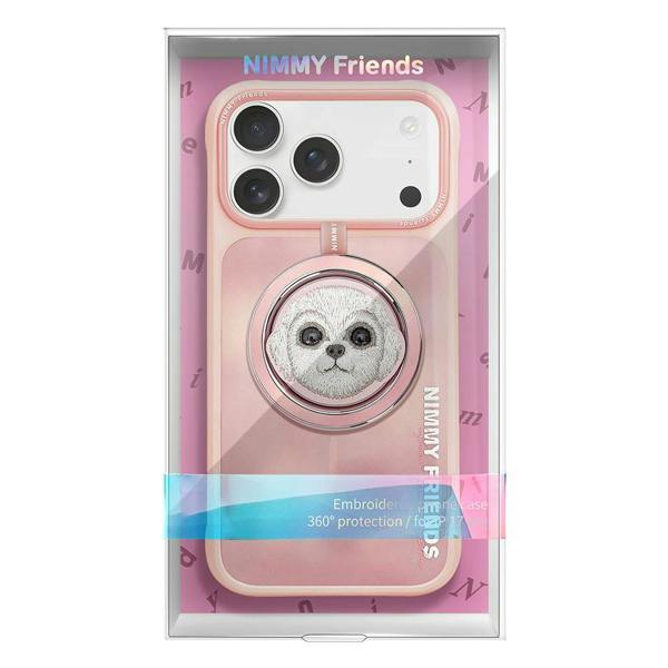 Nimmy Friends Nimmy Big Eye Cute Pet Bischon Fraise Dog Face Case with Detachable MagSafe Grip for iPhone 17 Pro 6.3" Pink