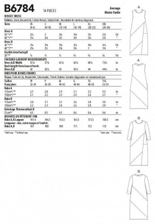 Butterick Sewing Pattern 6784, Dresses for Women, Y (XS-S-M) - Intermediate