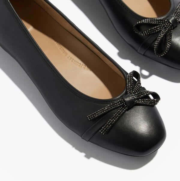 FitFlop DELICATO GLITZ-BOW LEATHER Womens Ballet Black