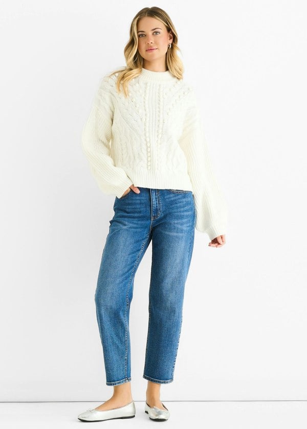 Gini London White Chunky Knit Oversized Jumper