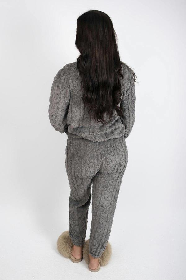 Arlina Textured Fleece Top And Jogger Co-ord Set - Grey