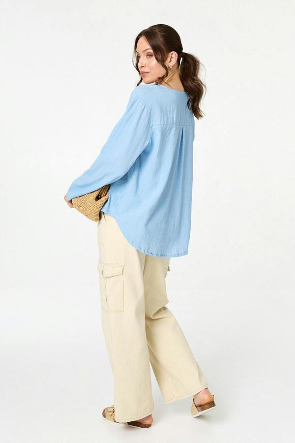 Light Blue | Floral Embroidered Relaxed Blouse