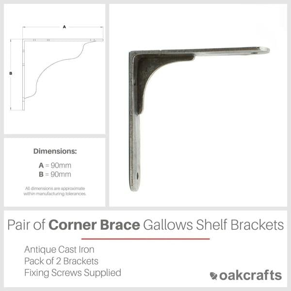 Pair of Corner Brace Gallows Style Antique Cast Iron Shelf Brackets