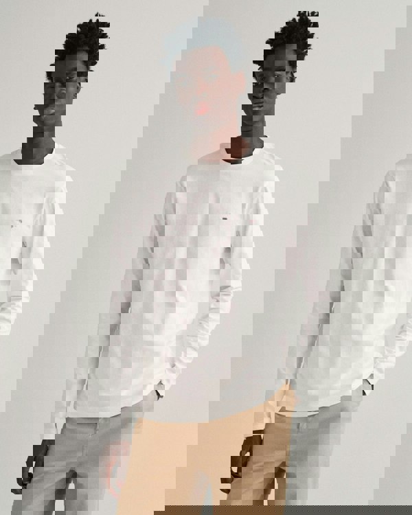 GANT Mens Regular Fit Long Sleeve Shield Logo T-Shirt - 113 Eggshell