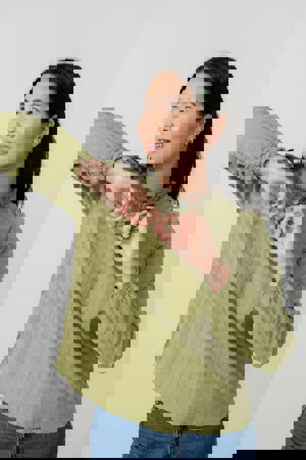 Lily & Me Emily Organic Cotton Check Keyhole Blouse Moss