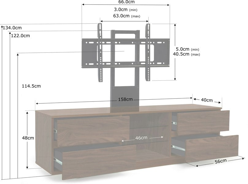 Centurion Supports Avitus Walnut with 4-Walnut Drawers and 3-Shelves up to 65" LED, LCD, Plasma TV Stand with Mounting Arm