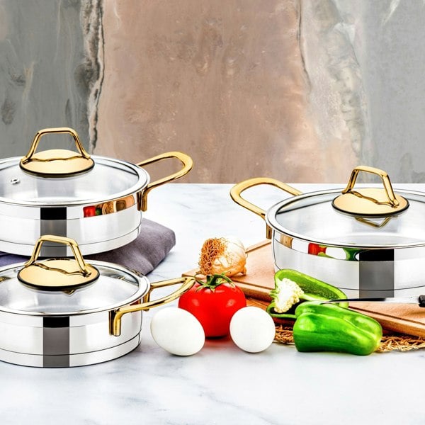 Rozi Luna Collection 6-piece Stainless Steel Sauté Pan Set (Gold Handles)