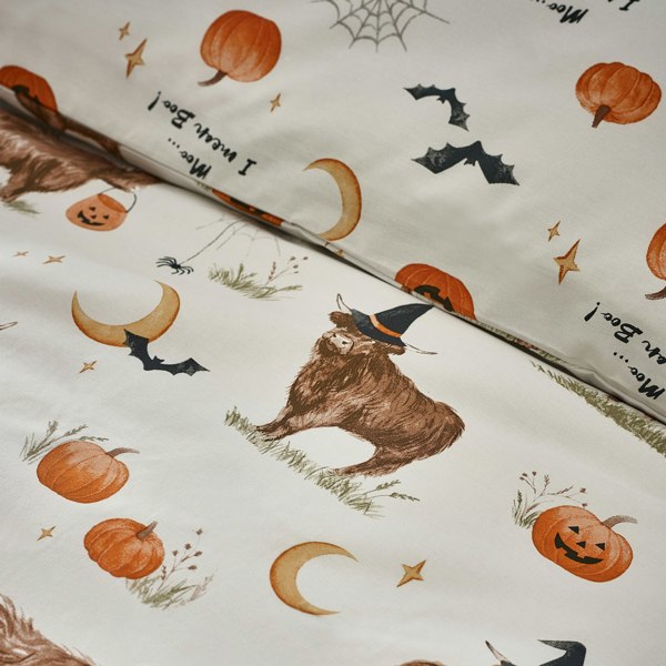 Catherine Lansfield Halloween Highland Cow Reversible Duvet Cover Set Natural