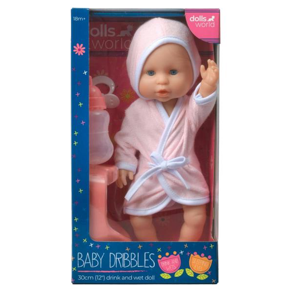 Dolls World Baby Dribbles 30cm Drink and Wet doll  - For ages 18 months+