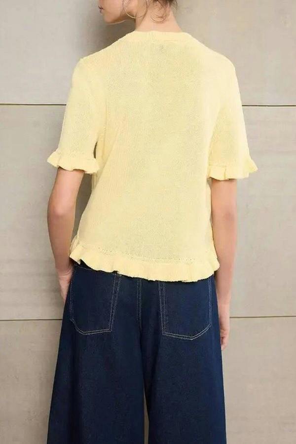 WOVCOR Flower Button Detail Crew Neck Knit Blouse
